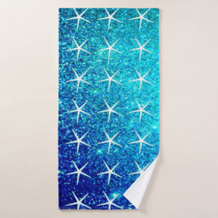 Blue Glitzer Ombre Aquamarin Sparkle Starfish Must Badehandtuch