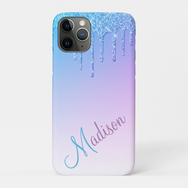Blue Glitzer Ombré Glam Glitzern Name Case-Mate iPhone Hülle (Rückseite)