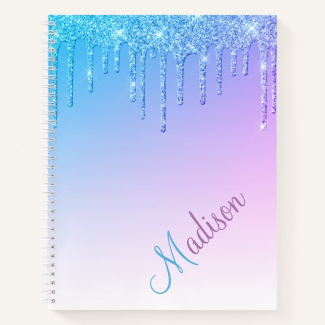 Blue Glitzer Ombré Glam Glitzern Name Notebook Notizbuch (Vorderseite)