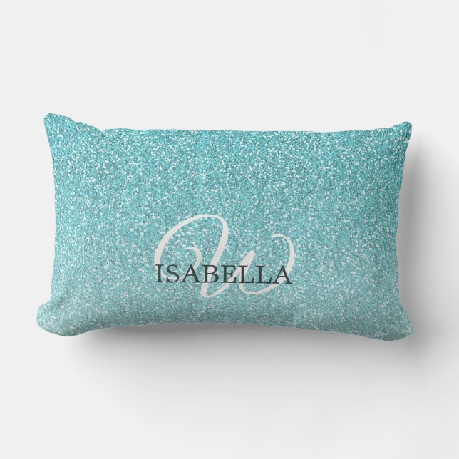 Blue Glitzer Ombre Individuelle Name Monogram Lendenkissen (Vorderseite)