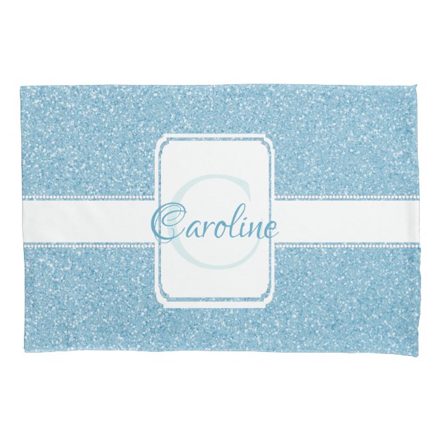 Blue Glitzer Personalisiert Pillow Case Kissenbezug (Vorderseite)