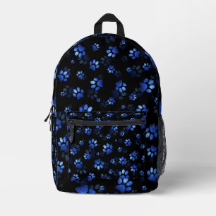 Blue Glitzer Pet Paw-Druck auf schwarzem Hintergru Bedruckter Rucksack
