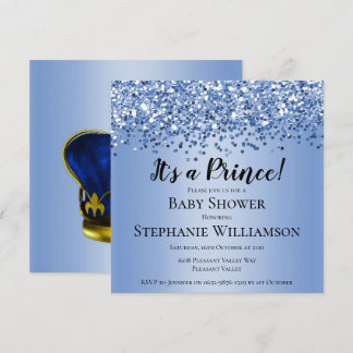 Blue Glitzer Prince Baby Dusche Einladung