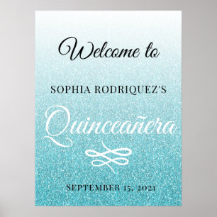 Blue Glitzer Quinceañera 15. Geburtstag Willkommen Poster