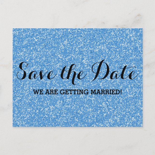 Blue Glitzer Save the Date Postkarte (Vorderseite)