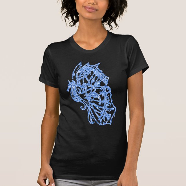 Blue Glitzer Seepferd Butterfly T-Shirt (Vorderseite)