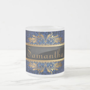 Blue Glitzer Sequin Mattiert Glass Kaffee Tasse Cu