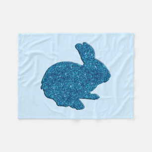 Blue Glitzer Silhouette Bunny Fleece Blanket