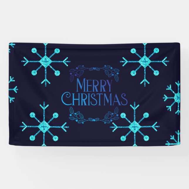 Blue Glitzer Snowflakes Banner (Horizontal)