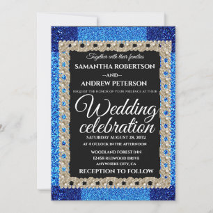  Blue Glitzer Sparkling Pearls Hochzeit Einladung