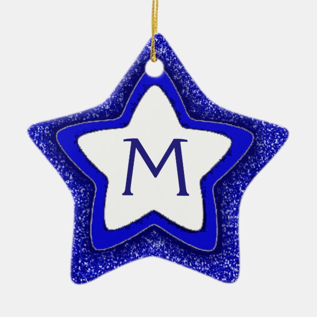 Blue Glitzer Star individuell anpassbare Monogramm Keramikornament (Vorne)