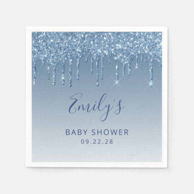 Blue Glitzer Tropfen Baby Dusche Serviette (Vorderseite)