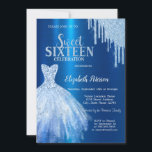 Blue Glitzer Tropfen, Metallic Blue Dress Einladung<br><div class="desc">Elegantes blaues Kleid und blaue Glitzer Tropfen auf einem metallisch blauen Hintergrund. Diese Einladungen lassen sich einfach an Ihre Veranstaltung anpassen,  indem Sie einfach Ihre Daten hinzufügen.</div>