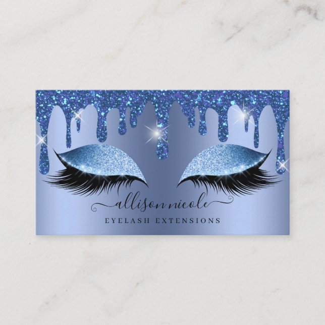 Blue Glitzer Tropfen Metallic Foil Eyelash Visitenkarte (Vorderseite)