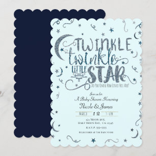 Blue Glitzer Twinkle Little Star Baby Dusche Einladung