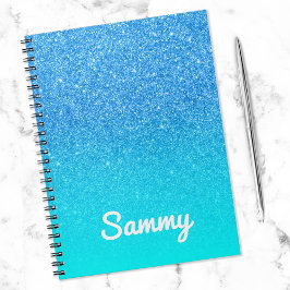 Blue Glitzer und Aqua Ombre Personalisiert Notizblock