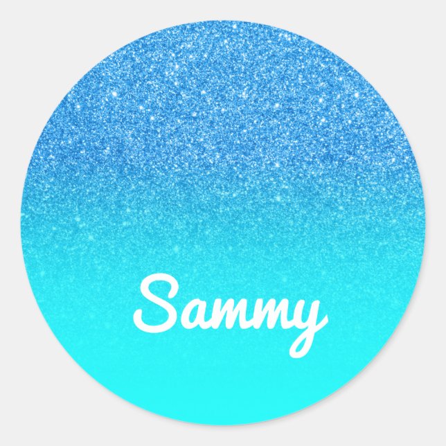 Blue Glitzer und Aqua Ombre Personalisiert Runder Aufkleber (Vorderseite)