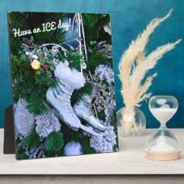 Blue Glitzer und Fur Ice Skate auf Weihnachtsbaum Fotoplatte