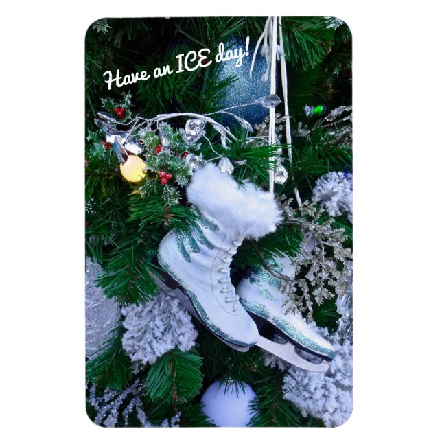 Blue Glitzer und Fur Ice Skate auf Weihnachtsbaum Magnet (Vertikal)