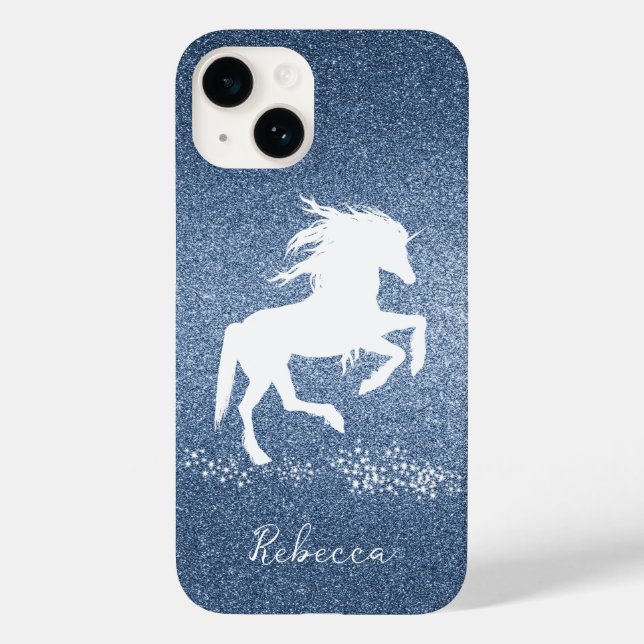 Blue Glitzer Unicorn Case-Mate iPhone 14 Hülle (Rückseite)