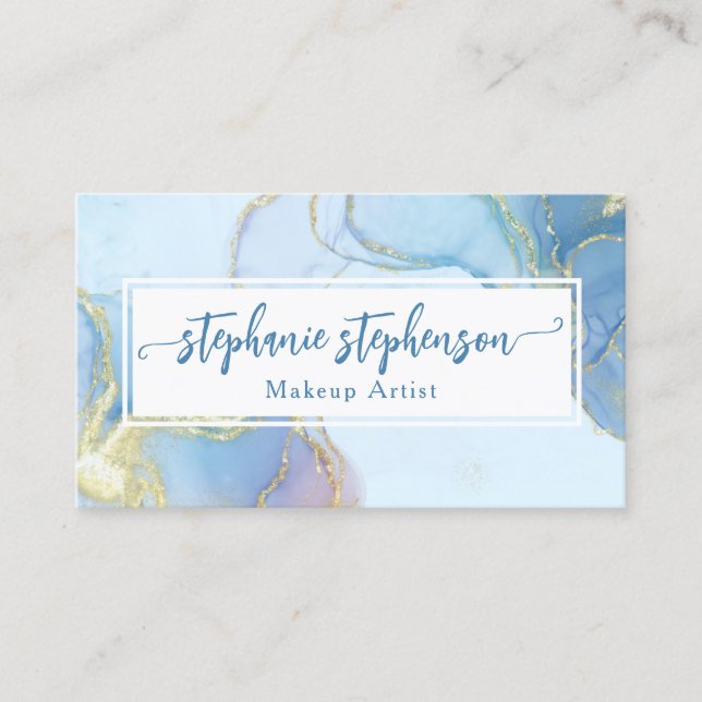 Blue Glitzer Watercolor Fashion Stylist Modern Visitenkarte (Vorderseite)