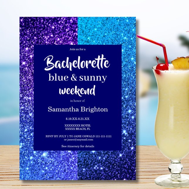 Blue Glitzer Weekend Bachelorette Einladung (Von Creator hochgeladen)