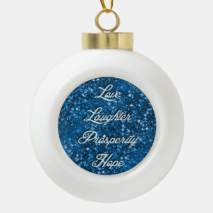 Blue Glitzer Weihnachten wünscht Ball Ornament