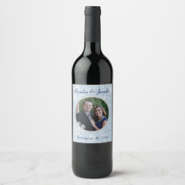 Blue Glitzer Winter Wedding Wine Label Weinetikett