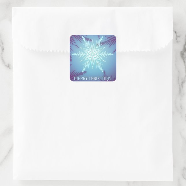 Blue Glitzern Snow Star Flakes Quadratischer Aufkleber (Tasche)