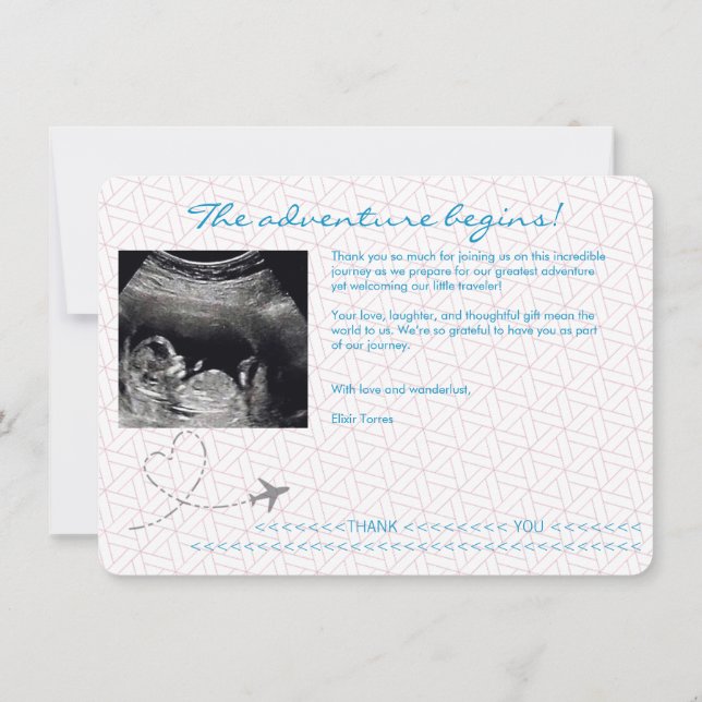 Blue Globe Passport Travel Baby Shower Dankeskarte (Rückseite)