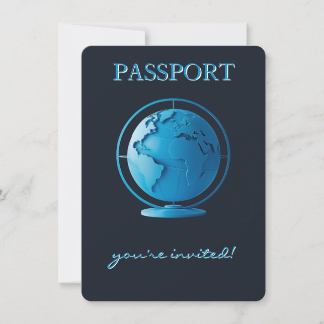 Blue Globe Passport Travel Baby Shower Einladung (Vorderseite)