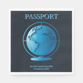 Blue Globe Passport Travel Baby Shower Serviette