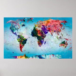 Blue Globe World Map Poster