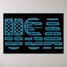Blue Glow Neon USA American Foto Wall Poster