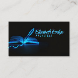 Blue Glow of Wisdom: Pen and Book in Darkness Visitenkarte