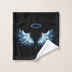 Blue Glowing Angel Wings on black background