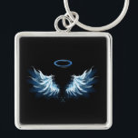 Blue Glowing Angel Wings on black background Schlüsselanhänger<br><div class="desc">Light,  artistic,  blue angel wings on a black background. Angel wings.</div>