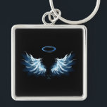 Blue Glowing Angel Wings on black background Schlüsselanhänger<br><div class="desc">Light,  artistic,  blue angel wings on a black background. Angel wings.</div>