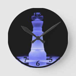 Blue Glowing King Chess Teil Runde Wanduhr
