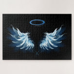 Blue Glows Angel Wings auf schwarzem Hintergrund<br><div class="desc">Helle, künstlerische, blaue Engelsflügel auf schwarzem Hintergrund. Engel Flügel.</div>