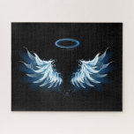 Blue Glows Angel Wings auf schwarzem Hintergrund<br><div class="desc">Helle,  künstlerische,  blaue Engelsflügel auf schwarzem Hintergrund. Engel Flügel.</div>