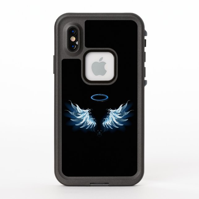 Blue Glows Angel Wings auf schwarzem Hintergrund (Rückseite)