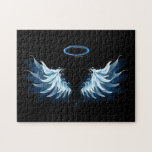 Blue Glows Angel Wings auf schwarzem Hintergrund<br><div class="desc">Helle,  künstlerische,  blaue Engelsflügel auf schwarzem Hintergrund. Engel Flügel.</div>