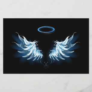Blue Glows Angel Wings auf schwarzem Hintergrund