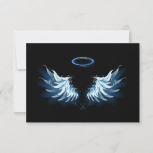 Blue Glows Angel Wings auf schwarzem Hintergrund Ankündigung