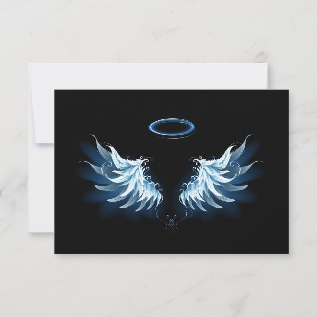 Blue Glows Angel Wings auf schwarzem Hintergrund Ankündigung (Vorderseite)