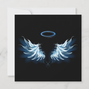 Blue Glows Angel Wings auf schwarzem Hintergrund Ankündigung
