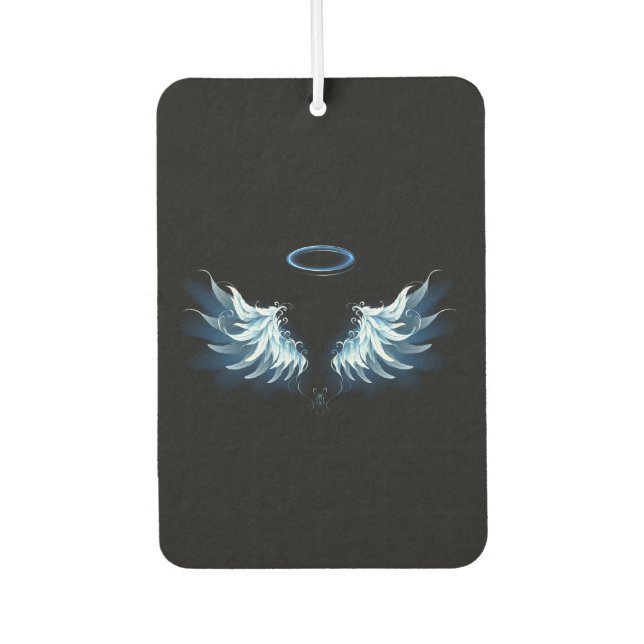 Blue Glows Angel Wings auf schwarzem Hintergrund Autolufterfrischer (Vorderseite)