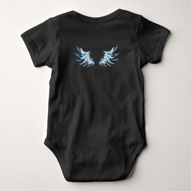 Blue Glows Angel Wings auf schwarzem Hintergrund Baby Strampler (Rückseite)