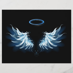 Blue Glows Angel Wings auf schwarzem Hintergrund Briefbogen